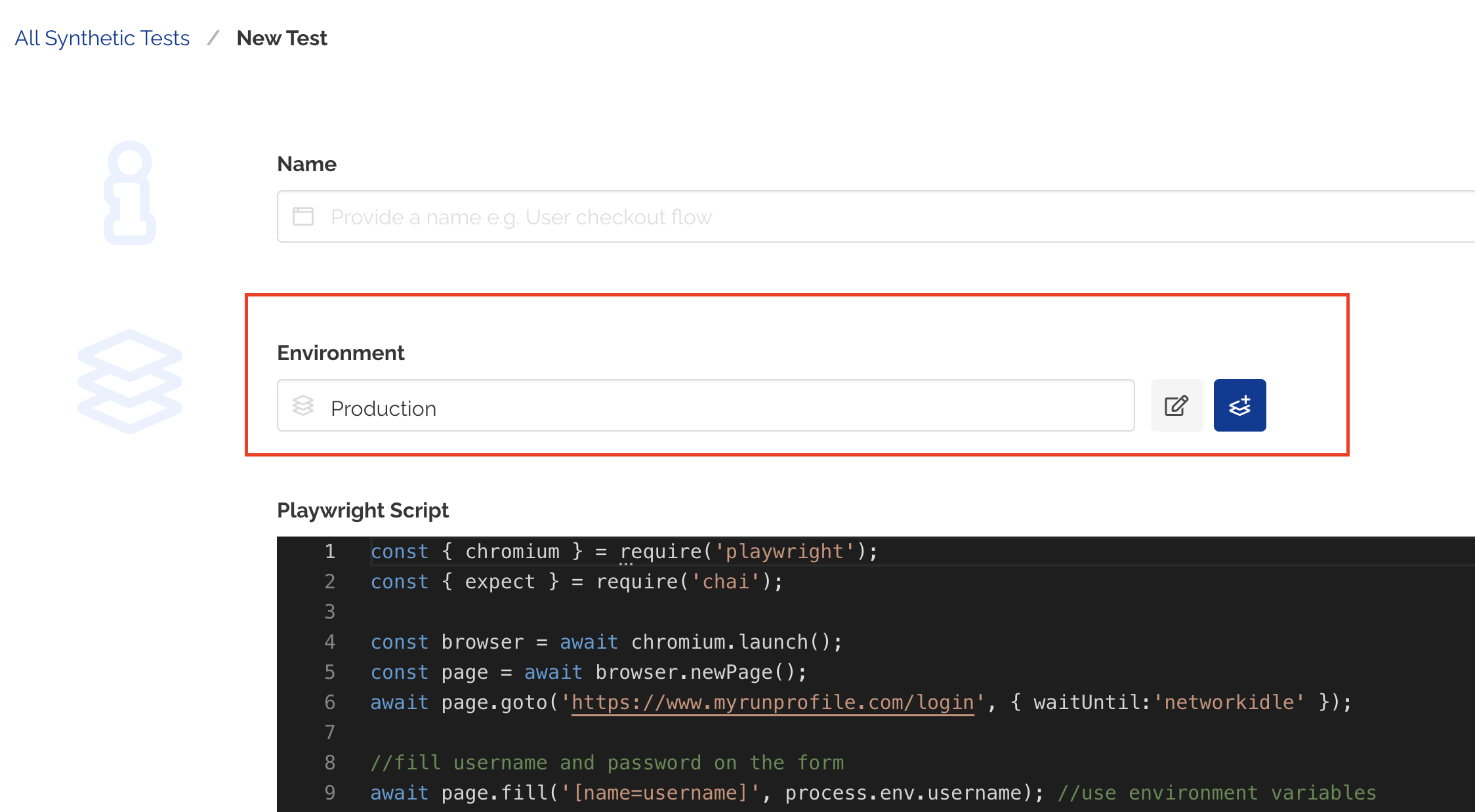 Associate Environment to a Test